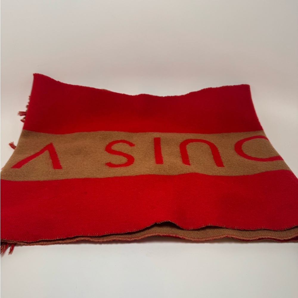 SOLD Louis Vuitton Red & Camel Double Sided 100% Cashmere Winter Scarf Luxury - Picture 7 of 15